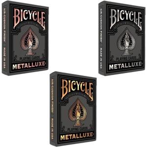 Bicycle Black and Rose Gold Metalluxe Playing Cards – Premium Foil Metalluxe Deck– Classic Poker Size, Collectible Luxury Design, Great for Game Night, Gifting, and Stocking Stuffer(3 Pack Bundle)
