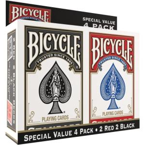Bicycle Rider Back Standard Index Playing Cards, 12 Pack Bulk Set, Classic Poker Size Decks of Cards for Poker, Blackjack, Rummy, and Family Card Games, Red & Blue Backs(Bicycle Standard 4 Pack)