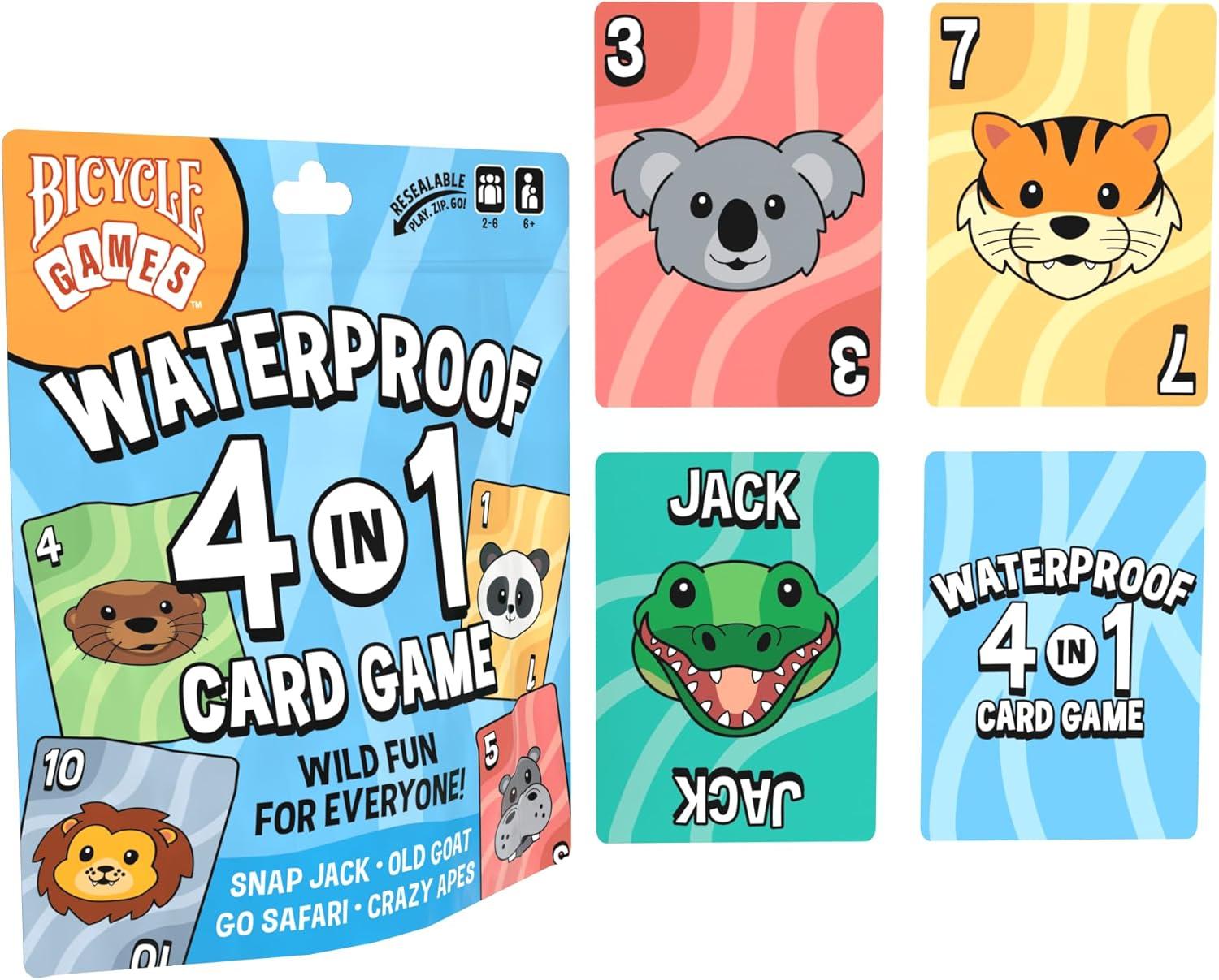 image:imageBicycle Waterproof 4in1 Card Games Set Durable Plastic Playing Cards Deck for Go Fish Slap Jack Crazy Eights amp Old Maid Family Travel Game Pack Washable KidFriendly amp OutdoorReady