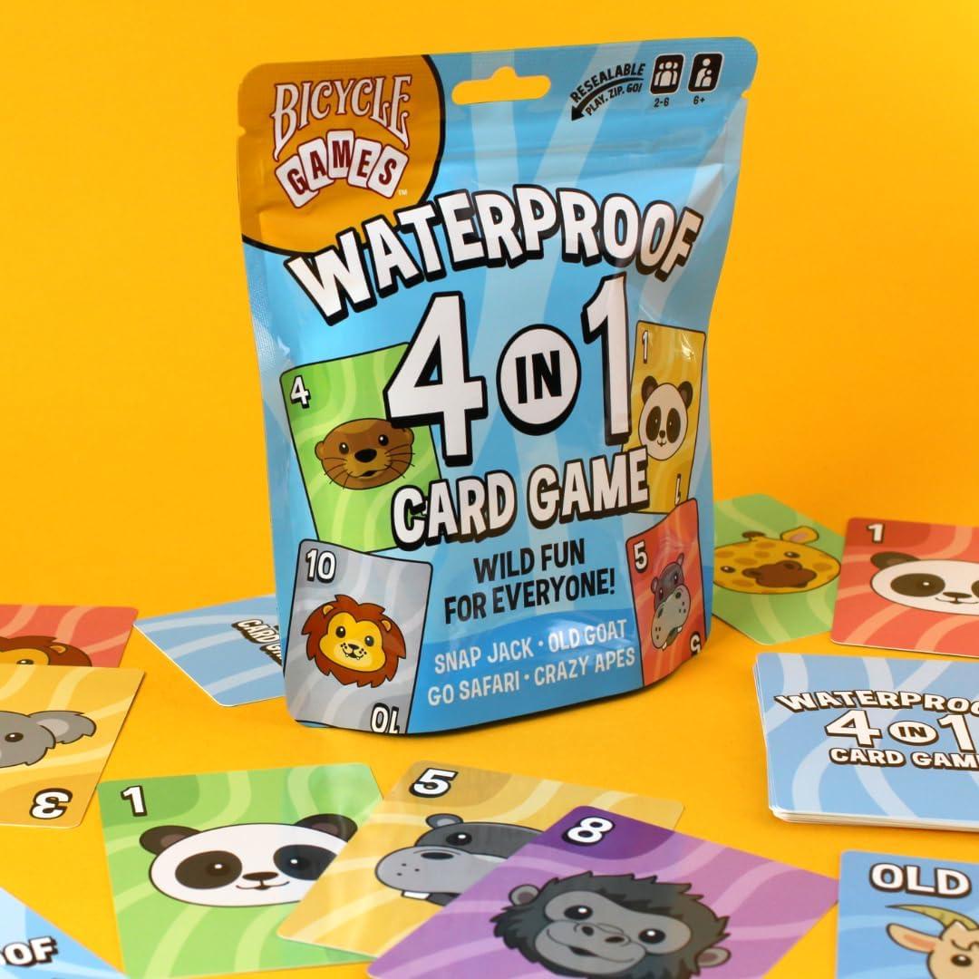 image:imageBicycle Waterproof 4in1 Card Games Set Durable Plastic Playing Cards Deck for Go Fish Slap Jack Crazy Eights amp Old Maid Family Travel Game Pack Washable KidFriendly amp OutdoorReady
