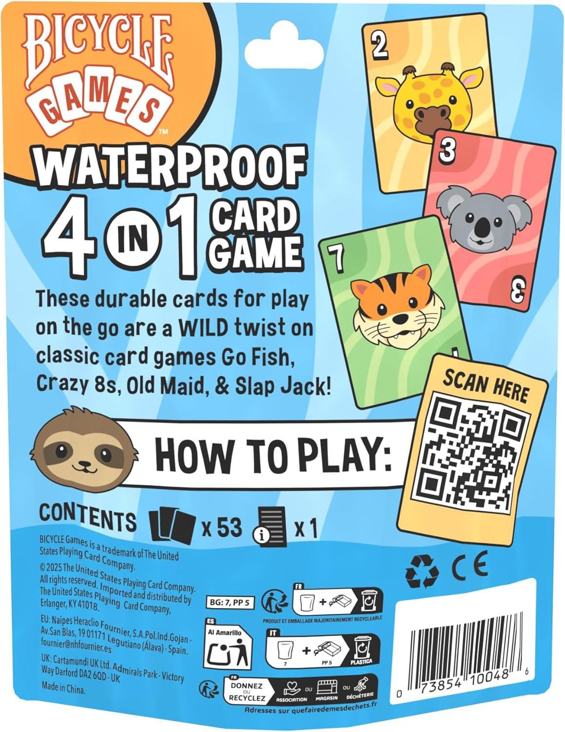 image:imageBicycle Waterproof 4in1 Card Games Set Durable Plastic Playing Cards Deck for Go Fish Slap Jack Crazy Eights amp Old Maid Family Travel Game Pack Washable KidFriendly amp OutdoorReady