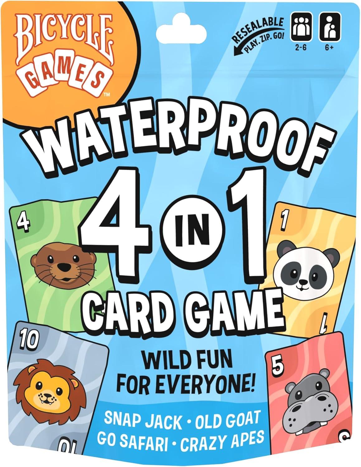 image:imageBicycle Waterproof 4in1 Card Games Set Durable Plastic Playing Cards Deck for Go Fish Slap Jack Crazy Eights amp Old Maid Family Travel Game Pack Washable KidFriendly amp OutdoorReady