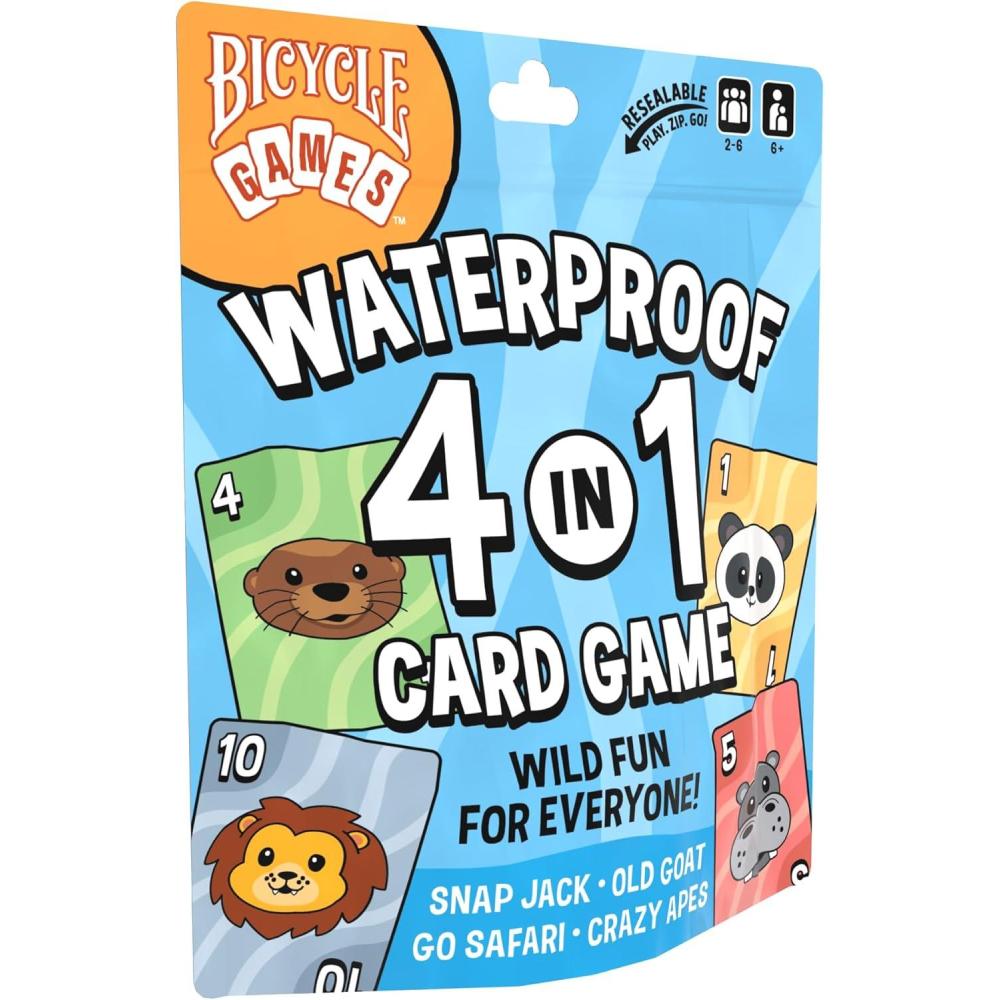image:imageBicycle Waterproof 4in1 Card Games Set  Durable Plastic Playing Cards Deck for Go Fish Slap Jack Crazy Eights amp Old Maid Family Travel Game Pack Washable KidFriendly amp OutdoorReady