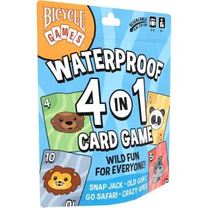 Bicycle Waterproof 4‑in‑1 Card Games Set – Durable Plastic Playing Cards Deck for Go Fish, Slap Jack, Crazy Eights & Old Maid, Family Travel Game Pack, Washable, Kid‑Friendly & Outdoor‑Ready
