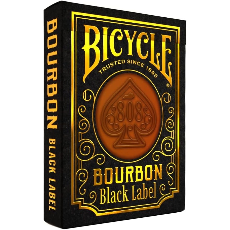 image:imageBicycle Bourbon Black Label Playing Cards  PokerSize Made in USA  Bourbon themed design Custom foil tuck like a bourbon bottle Air Cushion Finish Made in USA with FSC paperBourbon Black Label