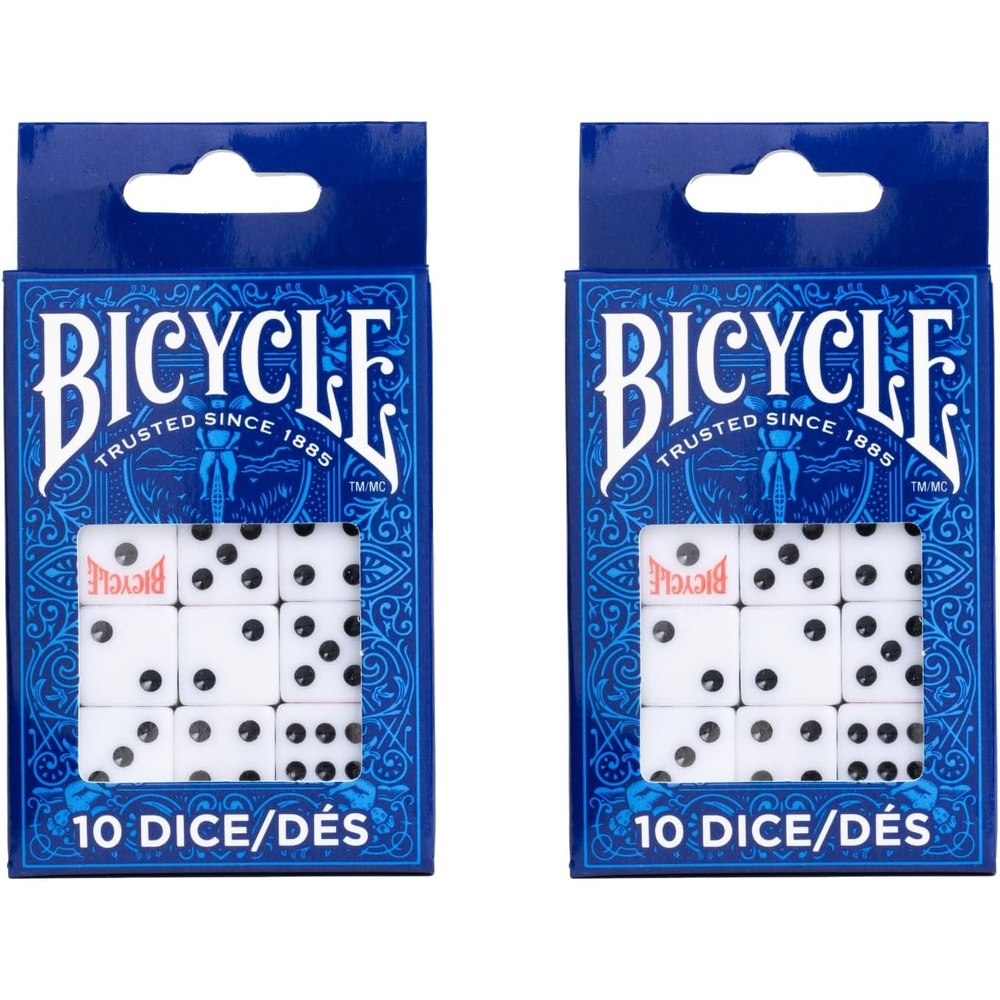 image:imageBicycle 20x Dice Set 2X 10 Pack Six Sided D6 Dice Standard Casino Game Classic White and Black Die 20 Count 16 mm20ct White