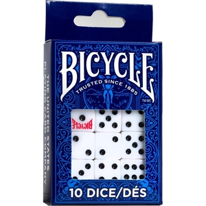 Bicycle 20x Dice Set, 2X 10 Pack Six Sided D6 Dice, Standard Casino Game Classic White and Black Die, 20 Count, 16 mm(10ct White)