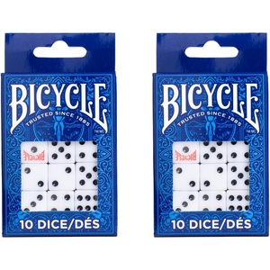 Bicycle 20x Dice Set, 2X 10 Pack Six Sided D6 Dice, Standard Casino Game Classic White and Black Die, 20 Count, 16 mm(20ct White)
